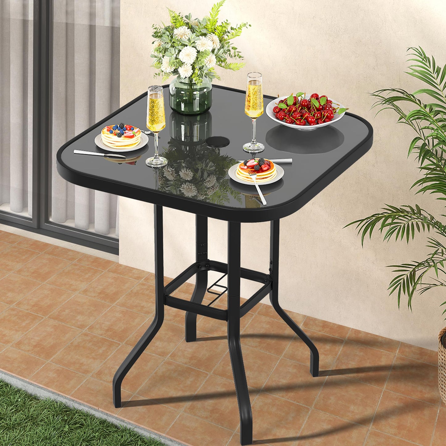 YITAHOME Table de pique-nique d'extérieur de 1,8 m avec plateau en bois, cadre en acier robuste et ouverture pour parapluie, table de pique-nique robuste idéale pour la cour, le patio, les rassemblements sur la pelouse, marron clair 