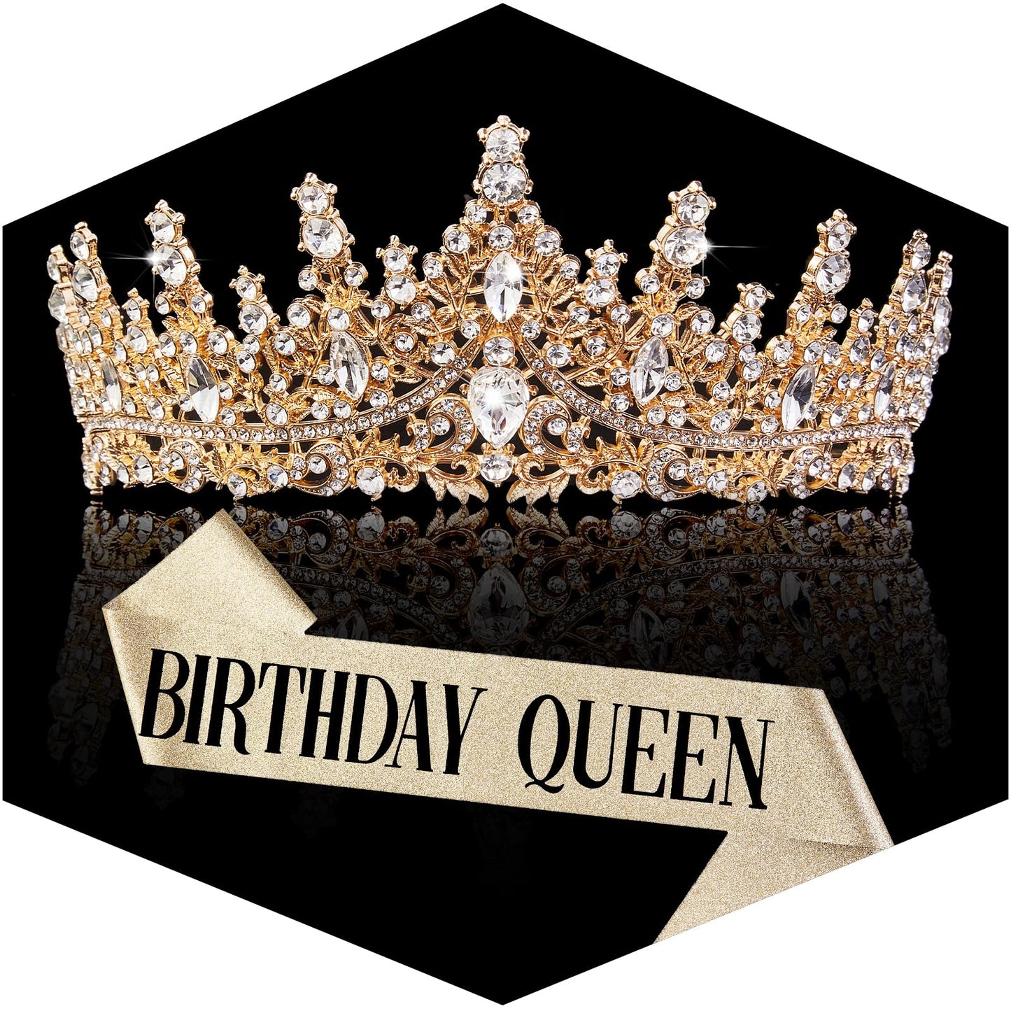Gold Crown for Women Crystal Princess Tiaras Rhinestone Queen Headband Wedding Bridal Hair Accessories Birthday Prom Pageant Party Coming of Age Ceremony Photo Props