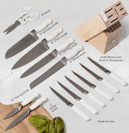 Copper Knife Set with Block - 14 PC Self Sharpening Knife Block Set