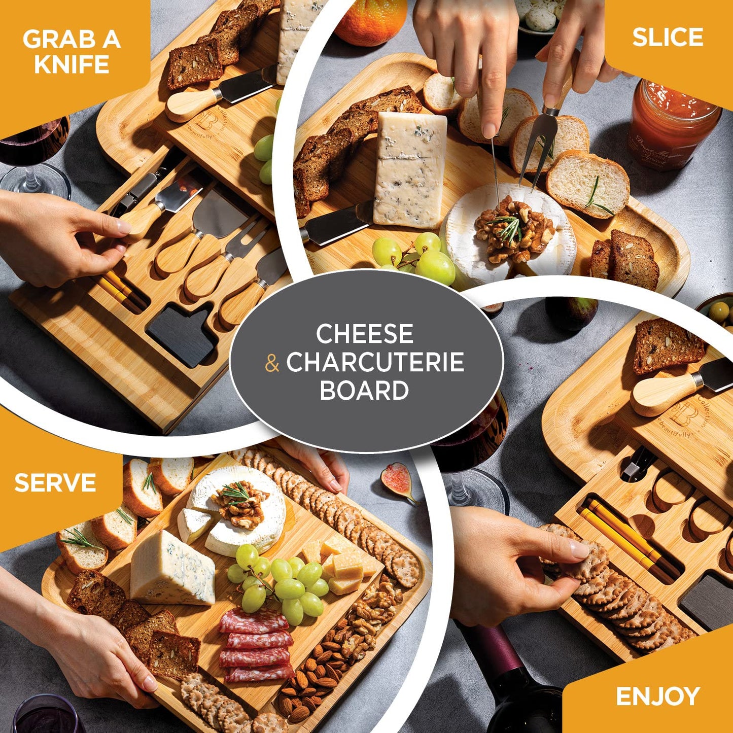 Charcuterie Board Gift Set - Bamboo Cheese Board and Knife Set