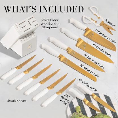 Copper Knife Set with Block - 14 PC Self Sharpening Knife Block Set