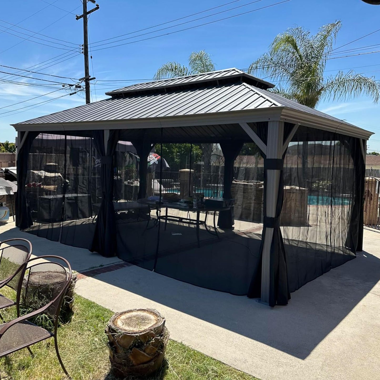 PURPLE LEAF 14' x 20' Patio Hardtop Gazebo with Light Metal Roof Heavy Duty Wind Resistance Outdoor Permanent Large Pavilion Gazebo for Patio Deck and Garden, Netting and Curtains Included, Light Grey