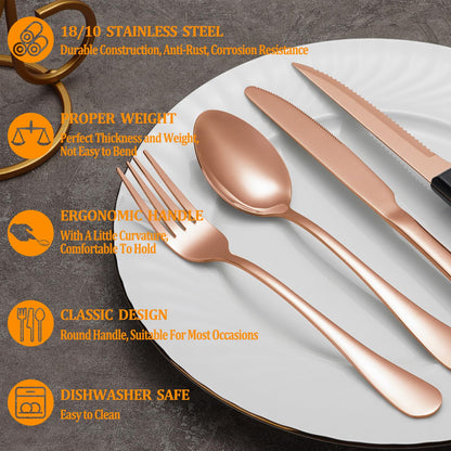 24-Piece Silverware Set with Steak Knives – Stainless Steel Flatware for 4