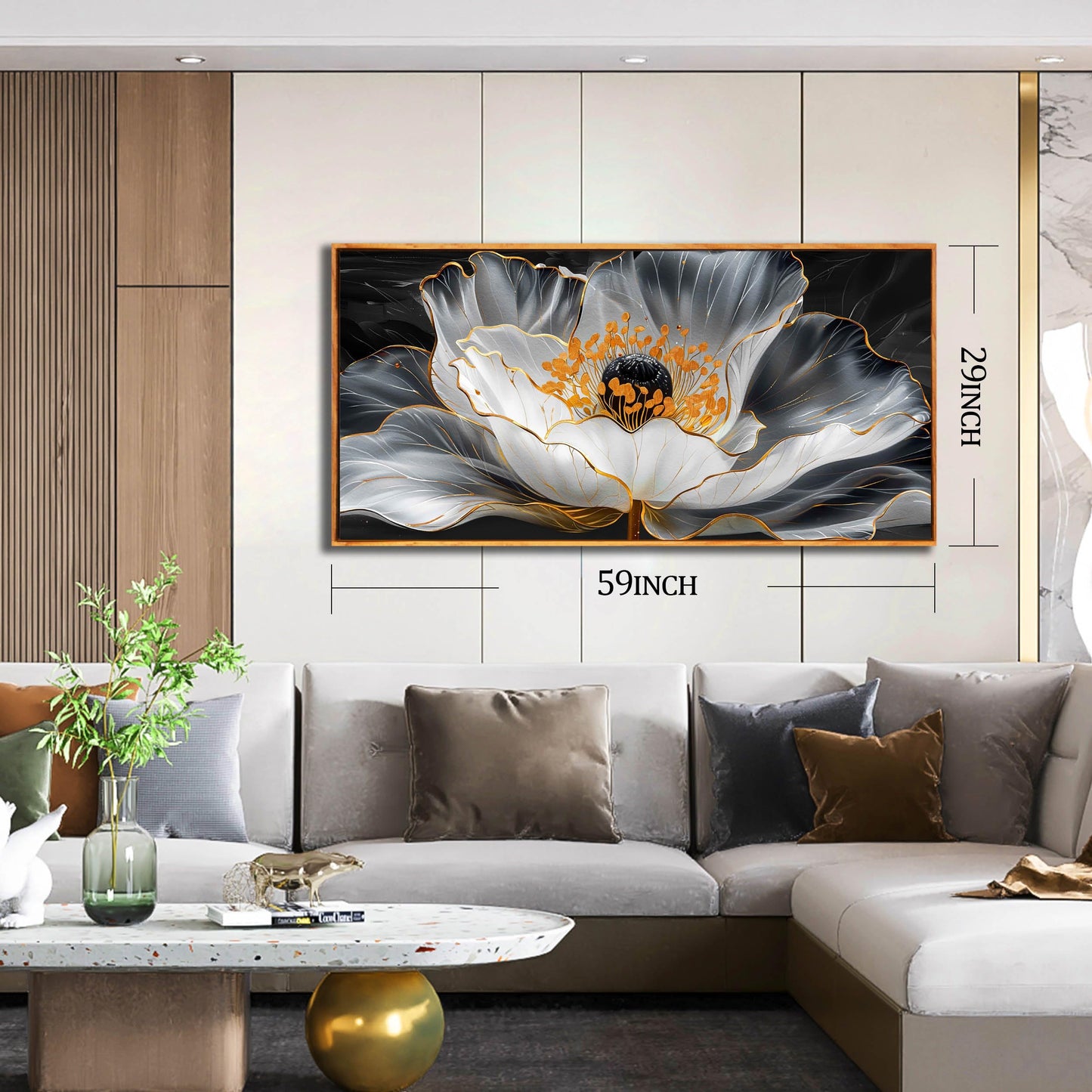 AOZEMI Peintures murales florales Art mural blanc Décorations murales Lotus Grande œuvre d'art moderne 29"x 59" Art pour cuisine hôtel 