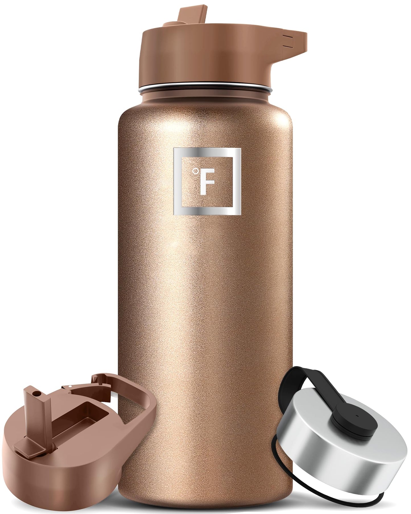 Bouteille d'hydratation de camping et de randonnée IRON °FLASK avec 3 couvercles - Bouteille d'eau en acier inoxydable, à double paroi et isolée sous vide - Anti-fuite et sans BPA (Dark Night, Straw - 32 oz) 