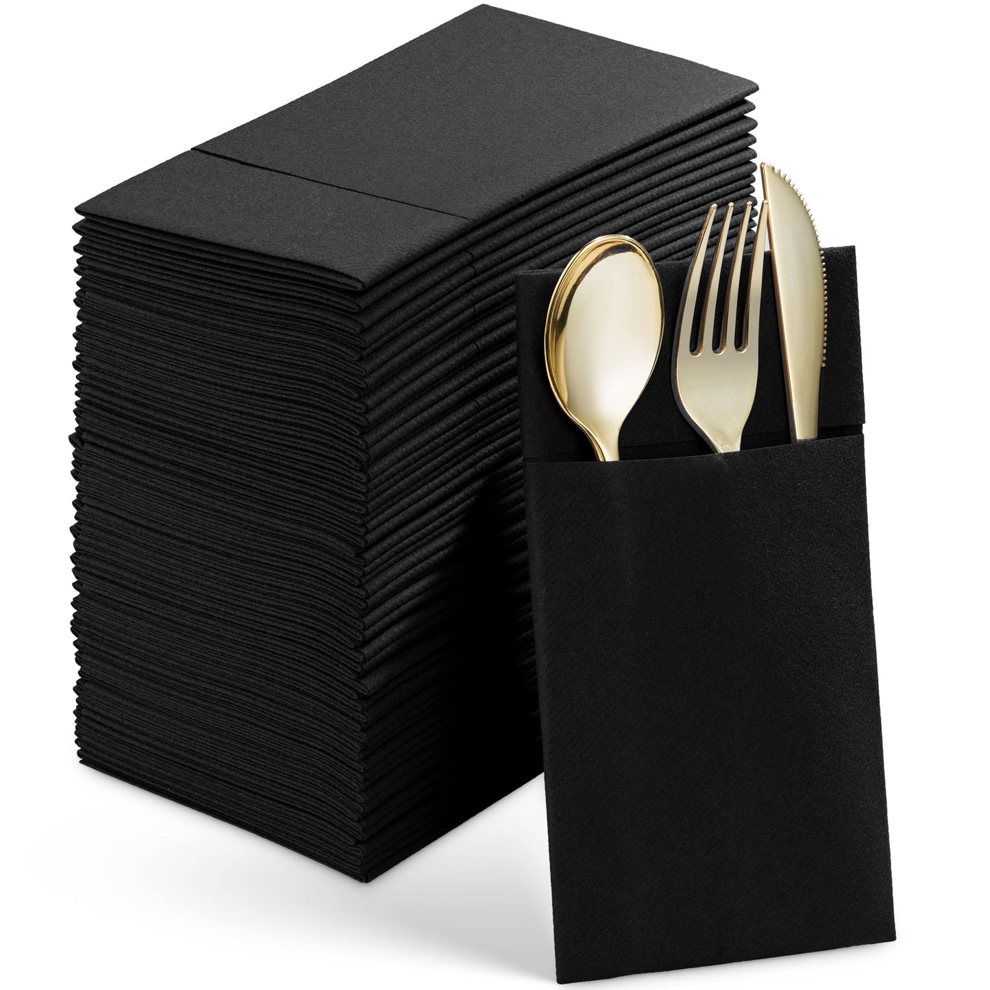 Disposable Linen-Feel Dinner Napkins With Built-in Flatware Pocket, 50-Pack WHITE Prefolded Cloth Like Paper Napkins For Wedding, Dinner Or Party