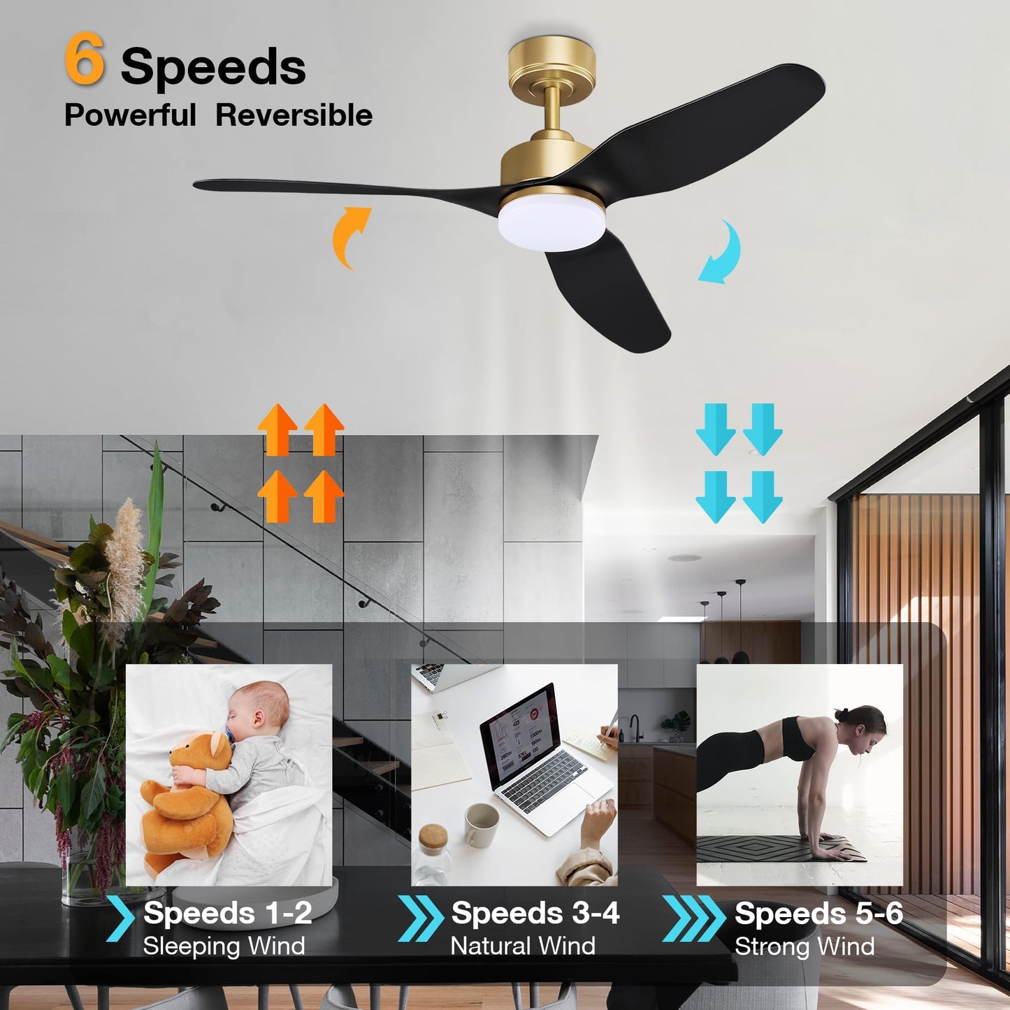 Smart LED Ceiling Fan – WiFi/Alexa Control, Quiet DC Motor, Indoor/Outdoor