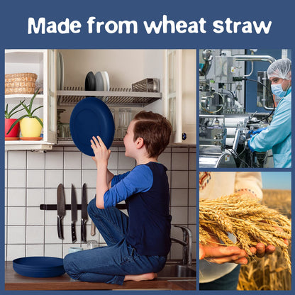 Teivio 16-Piece Wheat Straw Dinnerware Set – Grey | Plates, Bowls, Cups, Unbreakable, Service for 4