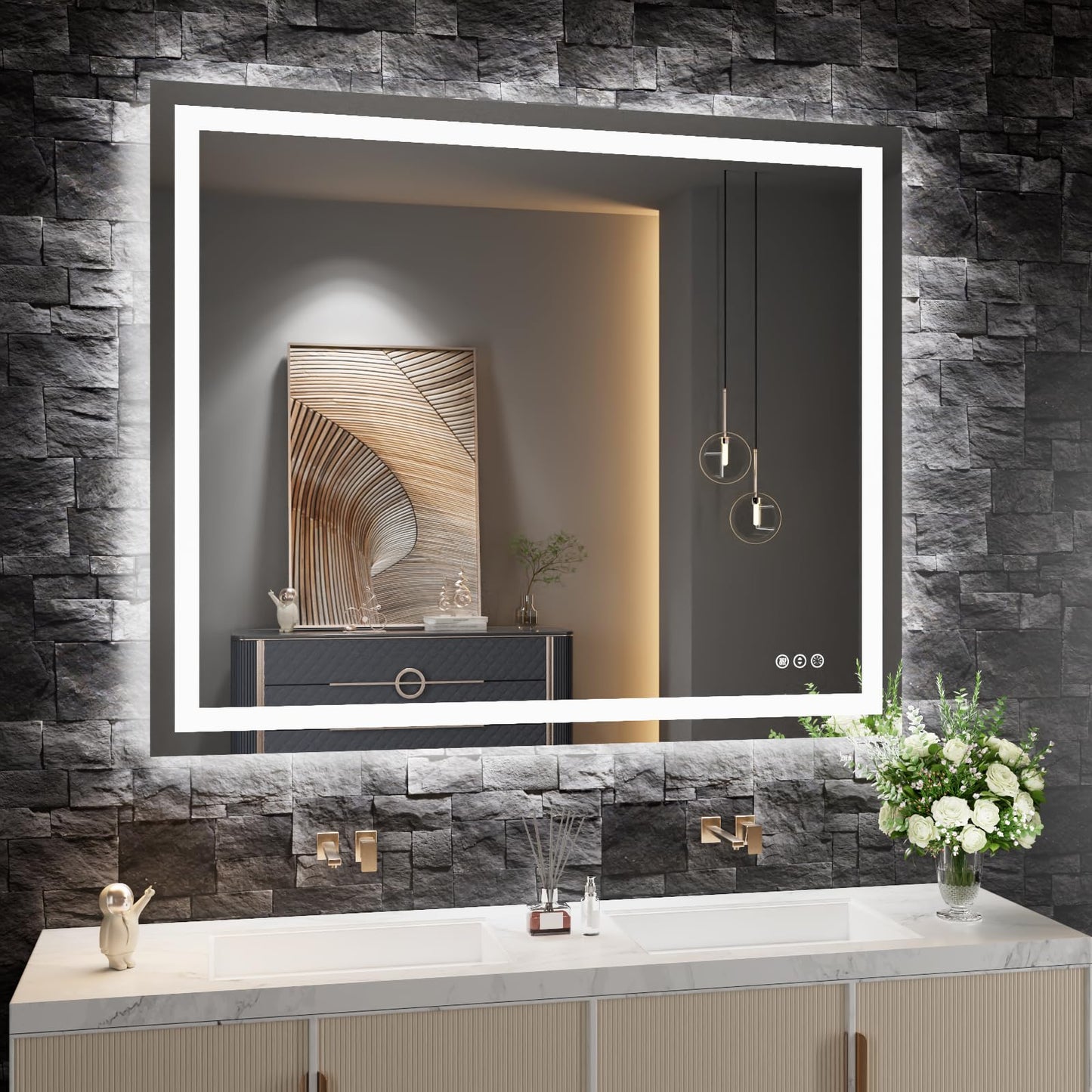 Amorho 20"x 28" LED Bathroom Mirror with Black Frame, Front Light and Backlit(Controlled Separately), Stepless Dimmable, Anti-Fog, Shatter-Proof, 3 Colors, Memory