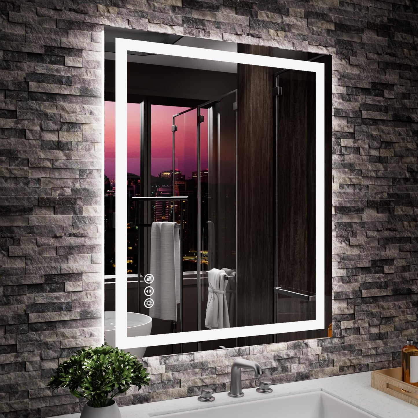 Amorho 20"x 28" LED Bathroom Mirror with Black Frame, Front Light and Backlit(Controlled Separately), Stepless Dimmable, Anti-Fog, Shatter-Proof, 3 Colors, Memory