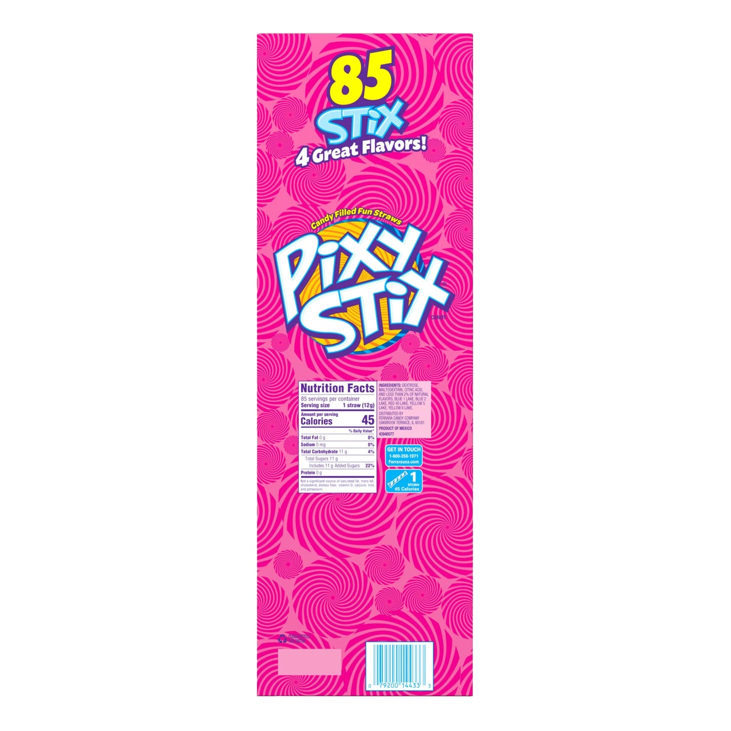 Wonka Pixy Stix, Saure Pulver-Strohhalme, Traube, Maui Punch, Kirsche und Orange, süß-säuerliches Bonbonpulver, 85 Stück 