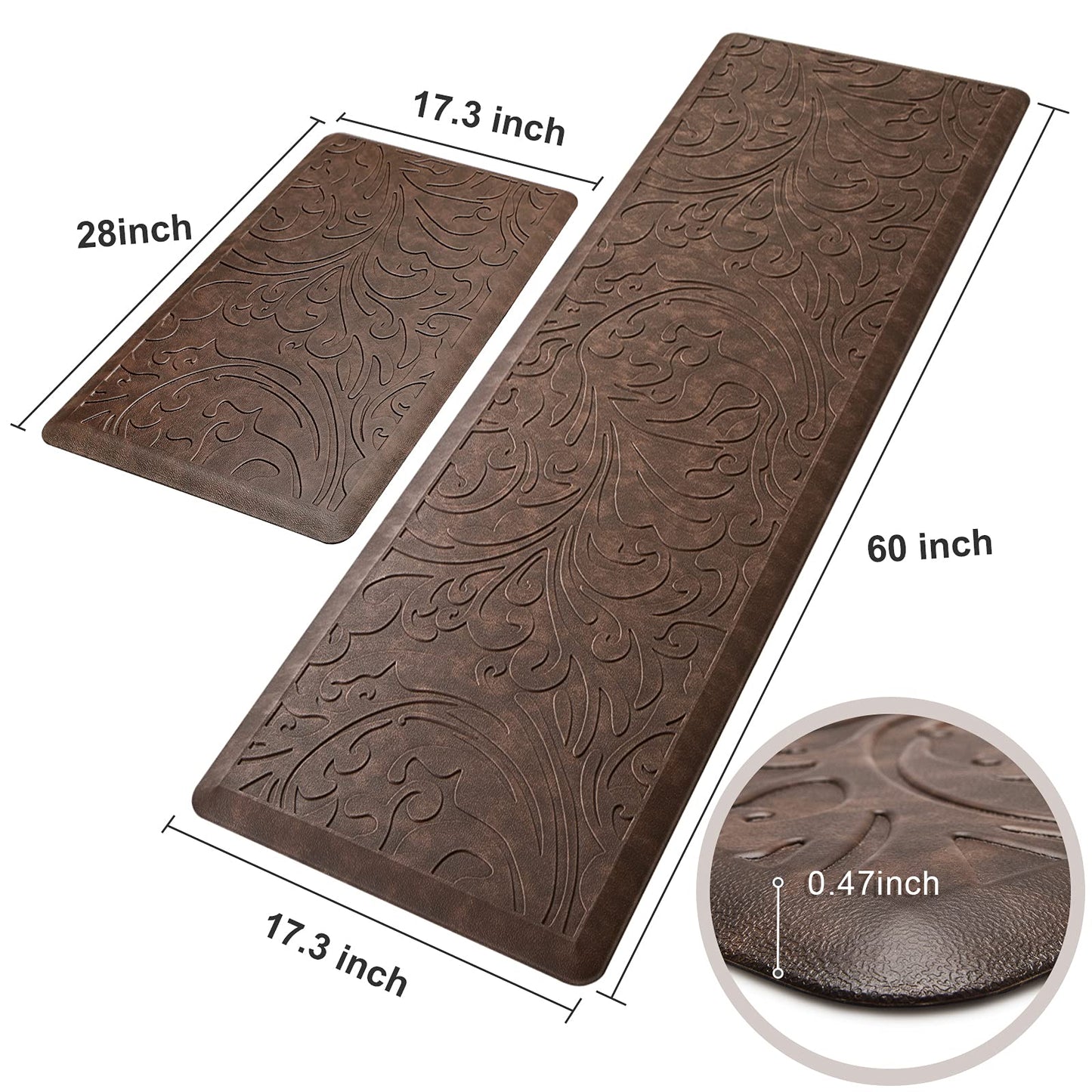 KMAT Tapis de cuisine rembourré anti-fatigue, imperméable, antidérapant, ergonomique, confortable, pour la maison, le bureau, l'évier, la buanderie, le bureau, 43,9 cm (l) x 71,1 cm (L), gris 