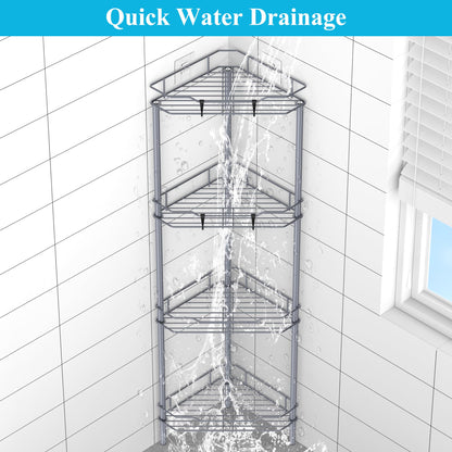 4 Tier Floor Standing Corner Shower Caddy Organizer Shelf with Hooks