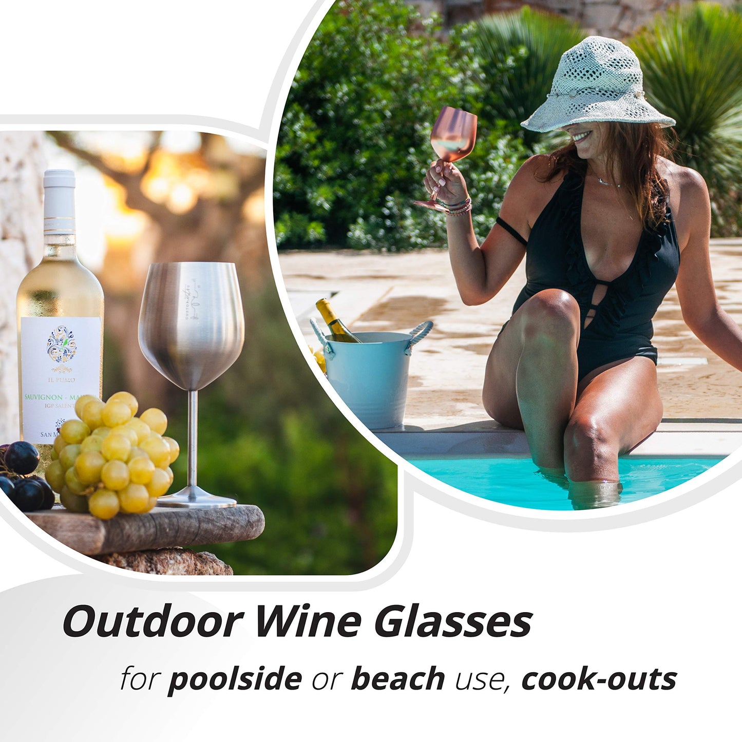 Gusto Nostro Stainless Steel Wine Glass - 18 oz - Unbreakable Rose Gold Wine Glasses for Travel, Camping and Pool - Fancy, Unique and Cool Portable Metal Wine Glass for Outdoor, Picnics (Set of 2)