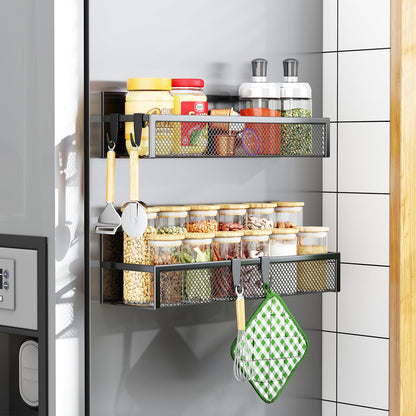 Magnetic Spice Rack for Refrigerator, 6 Pack Magnetic Shelf, Fridge Magnet Organizer with Moveable 12 Hooks, Magnetic Fridge Shelf for Kitchen Organization and Storage (6 Pack)