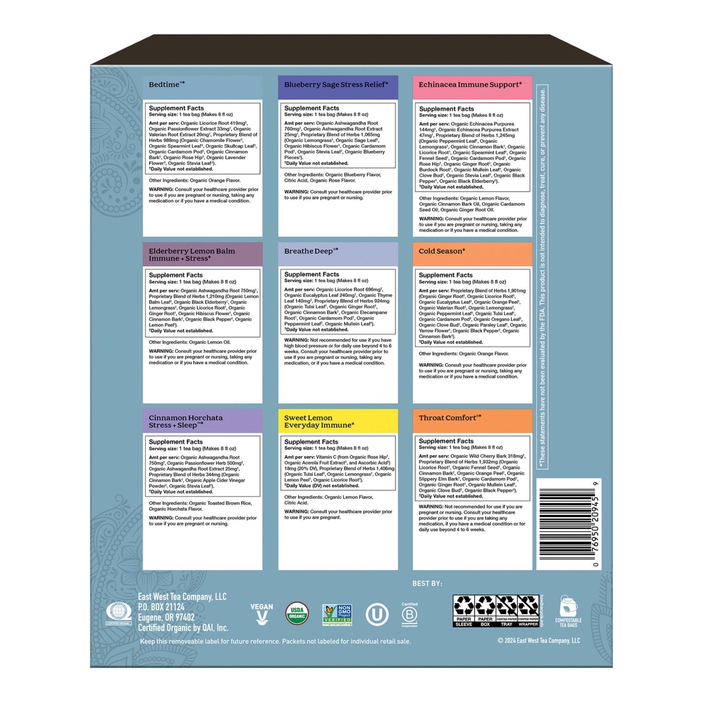 Organic Sampler Gift Box-5 Tea Bags per Flavor (45 Tea Bags)-Delicious Wellness Immunity Teas-9 Herbal Teas-Caffeine-Free Tea Variety Pack-Tea Gift Set