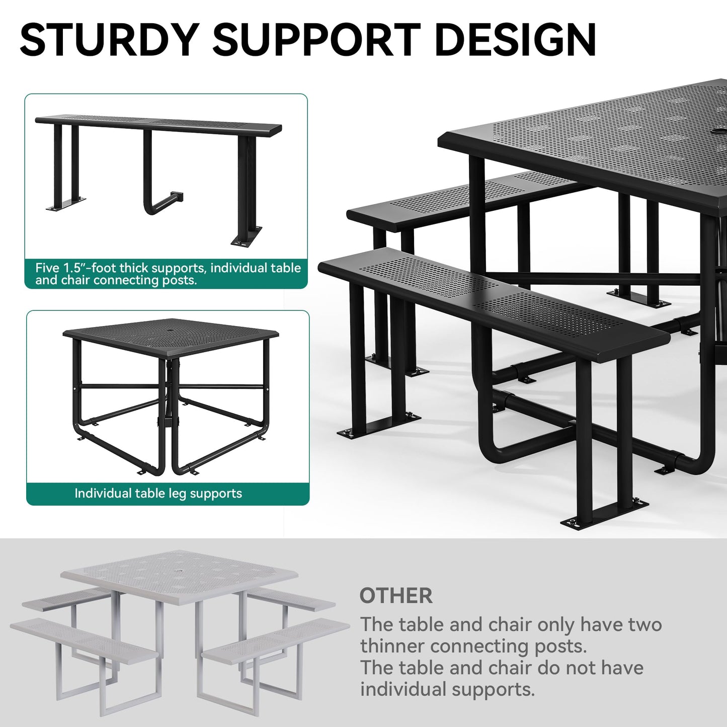 YITAHOME Table de pique-nique d'extérieur de 1,8 m avec plateau en bois, cadre en acier robuste et ouverture pour parapluie, table de pique-nique robuste idéale pour la cour, le patio, les rassemblements sur la pelouse, marron clair 