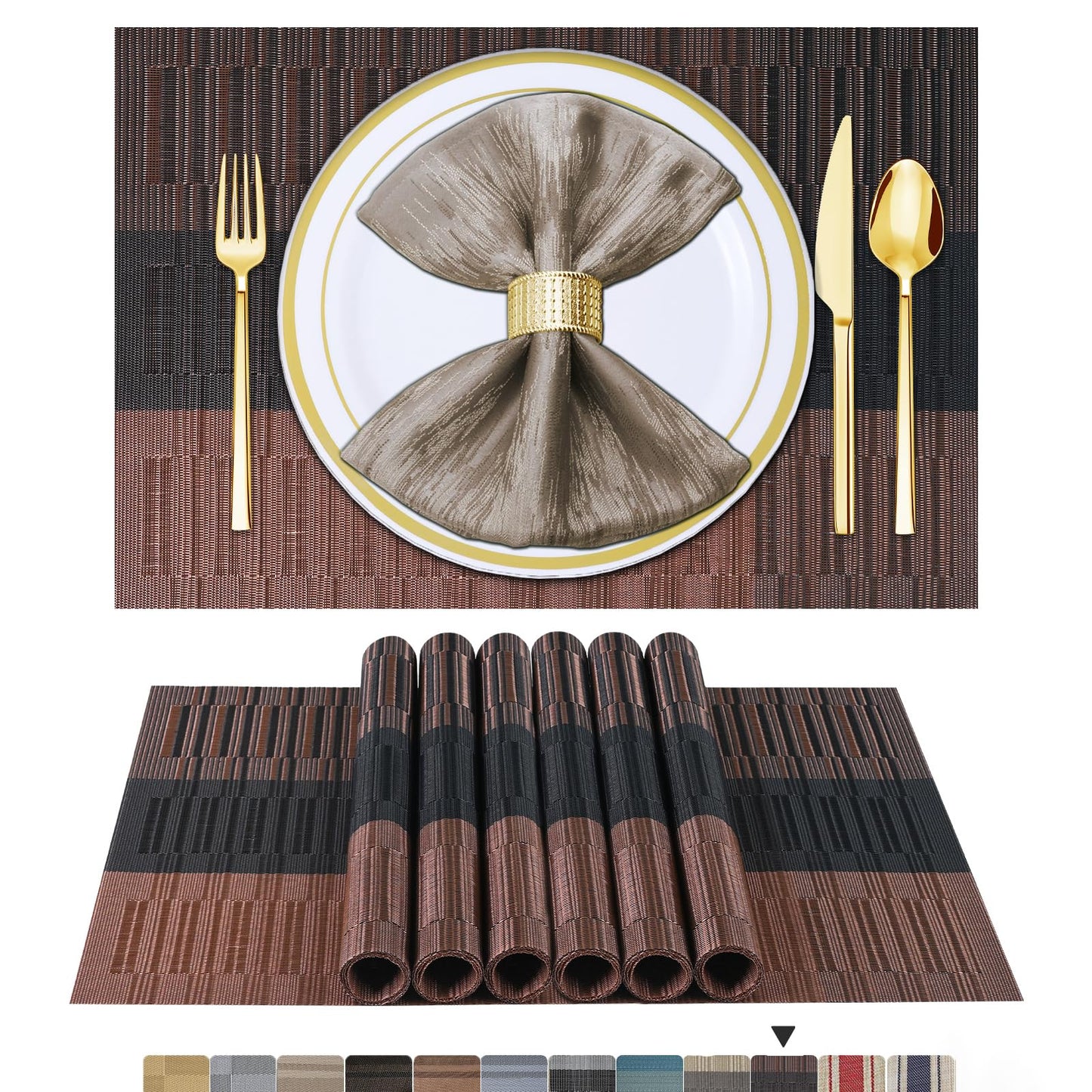 Lot de 6 sets de table en vinyle tissé pour table à manger, lavables et lavables, sets de table de cuisine durables pour intérieur et extérieur, 01 beige, 6 pièces 