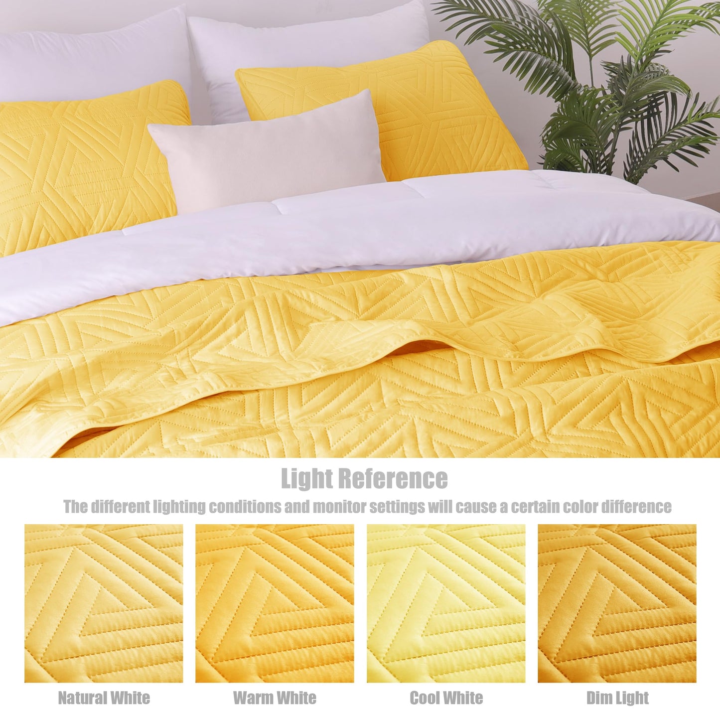 Whale Flotilla Soft Queen Size Quilt Set for All Seasons, 3-Piece Ultrasonic Geometric Quilts Bedding Set, Lightweight Reversible Bedspread, Coverlet, Bed Cover with 2 Pillow Shams, Yellow