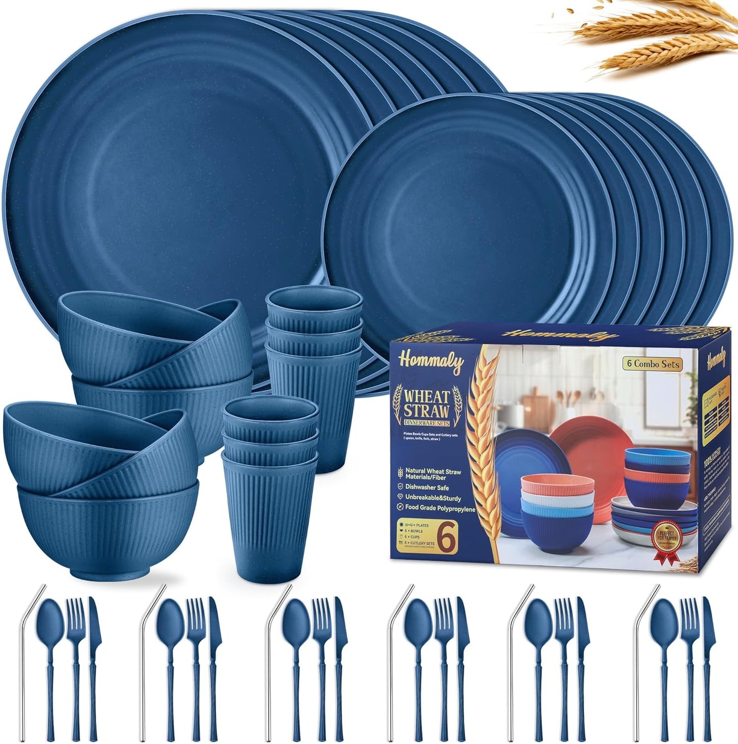 48-Piece Unbreakable Dinnerware Set – Plates, Bowls, Cups & Utensils for 6