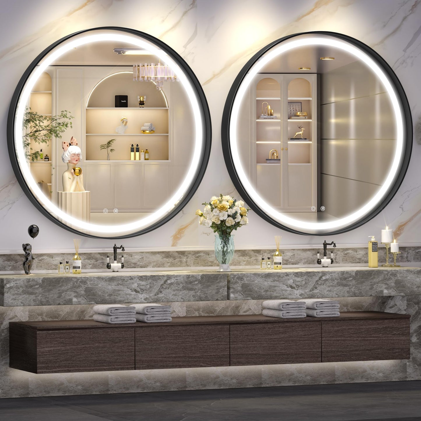 Hasipu Wall Mirrors Decorative, 40" Mirror Wall Decor, Beveled Edge Frameless Wall Mount Round Mirror for Living Room