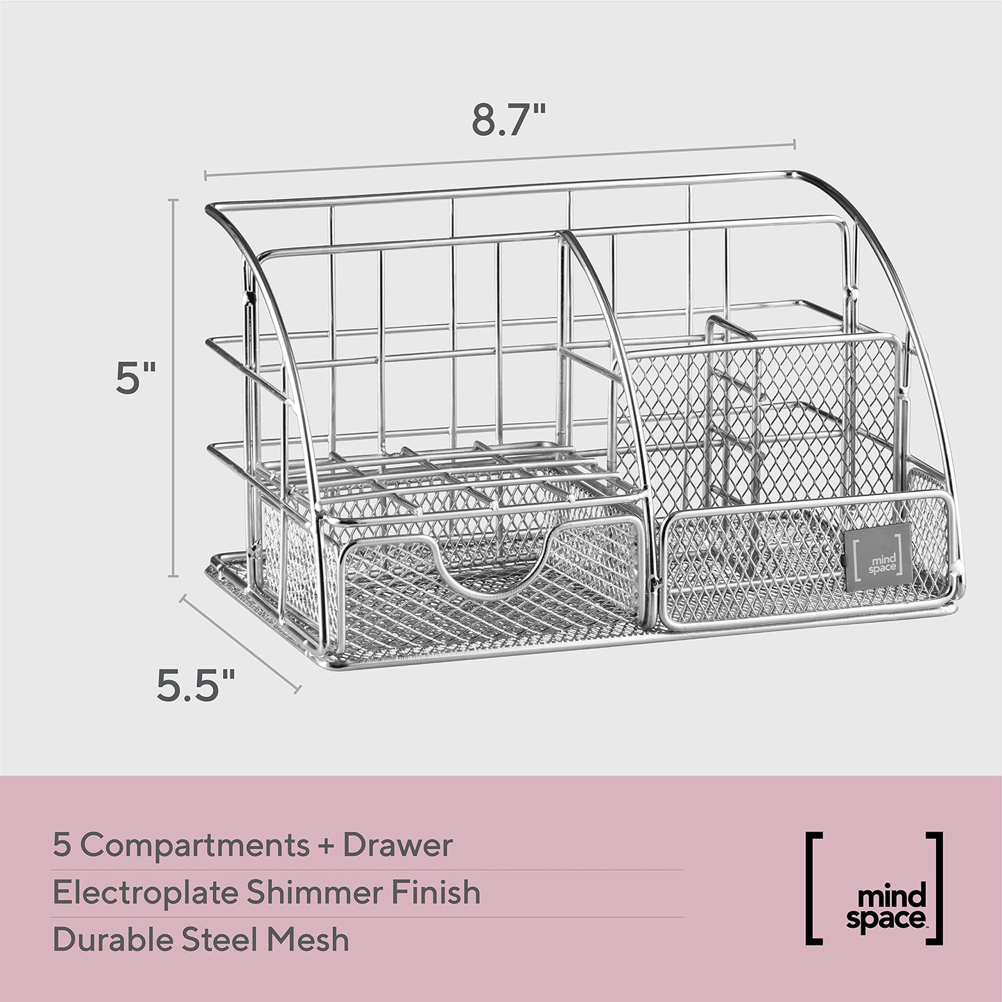 Organiseur de bureau Mindspace Black - Organiseur de bureau à domicile avec tiroir + trombones, pinces à reliure - Organiseur de fournitures scolaires, porte-stylo pour bureau, petit organisateur | La collection Wire 