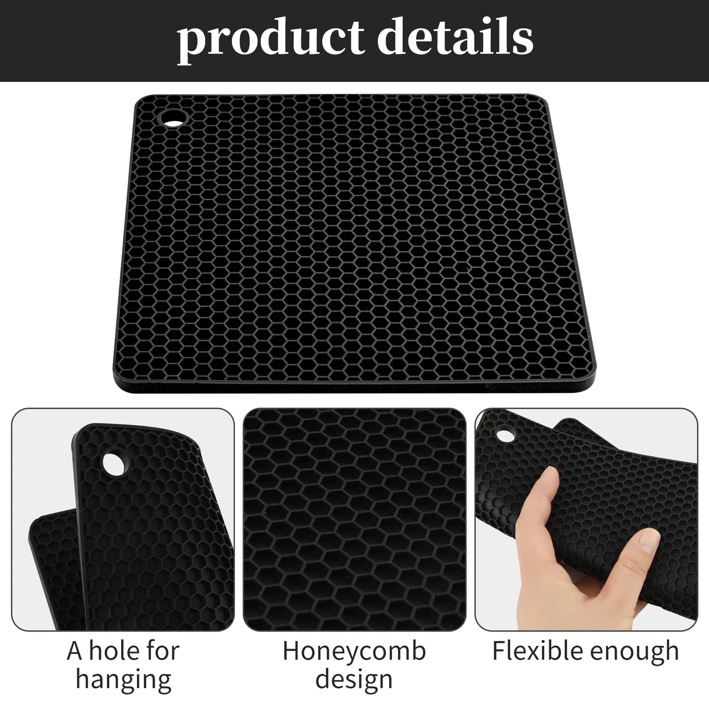 Smithcraft Silicone Trivets for Hot Dishes, Pots and Pans, Hot Pads for Kitchen, Dark Grey Silicone Pot Holders, Silicone Mats for Kitchen Quartz Counter Heat Resistant Mat, Flexible Trivet Mat Set 4