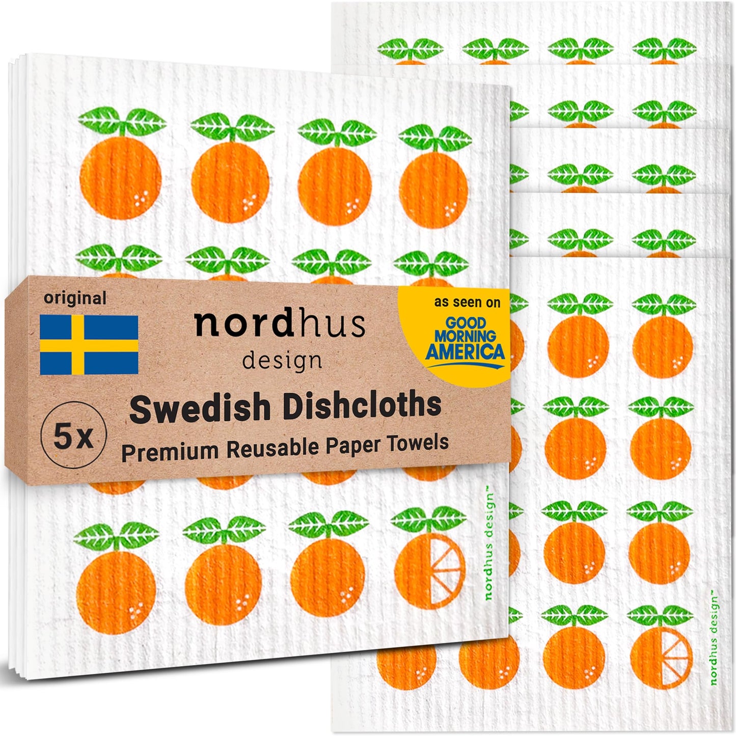 Nordhus Design Swedish Dishcloths for Kitchen, 10 Cloths, Made in Sweden - Reusable, Washable Cellulose Cotton Kitchen Cloths - Replace Paper Towels, Wipes, Sponges, Dish Rags