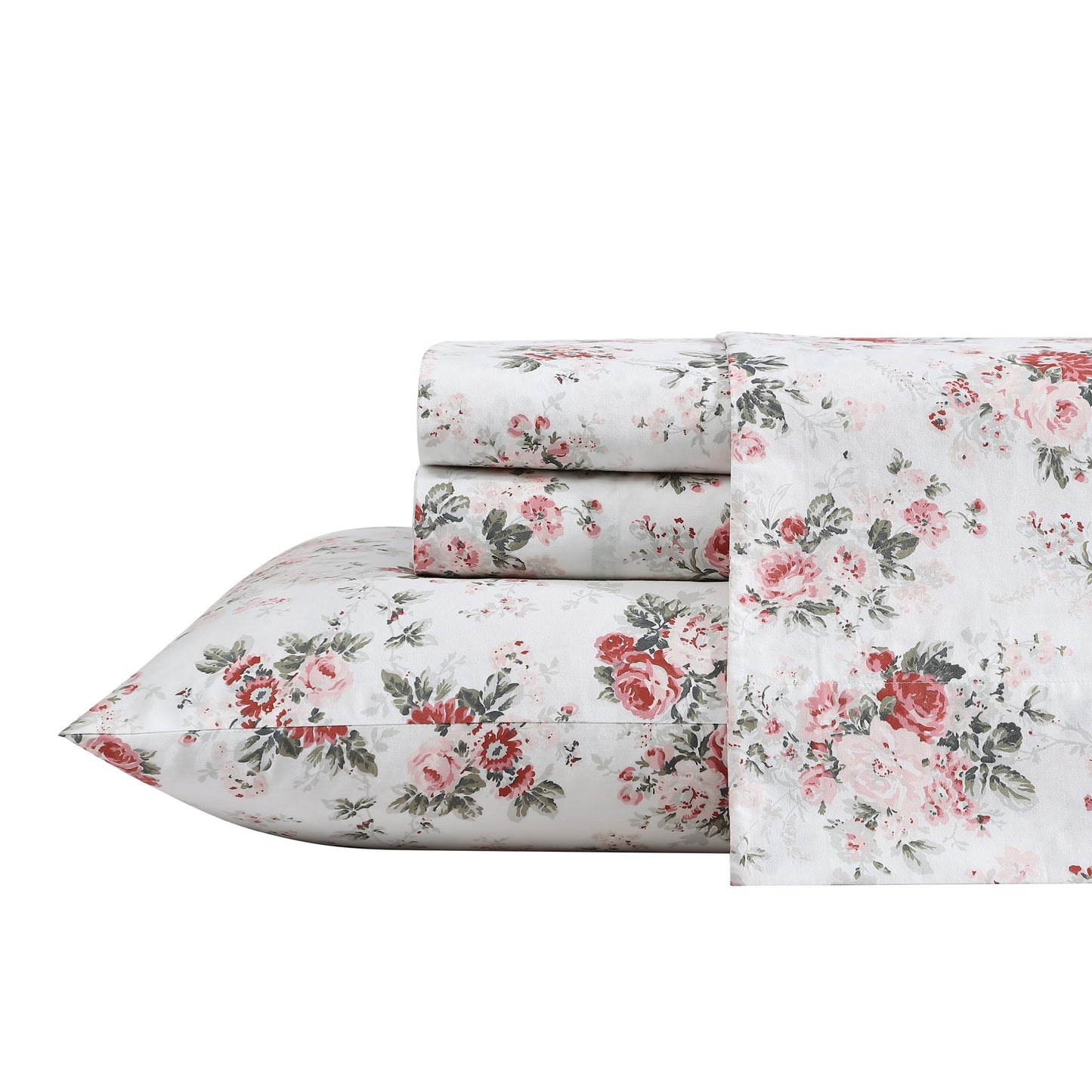 Laura Ashley - Sheet Set, Breathable Cotton Percale Bedding with Matching Pillowcases, Soft Home Decor
