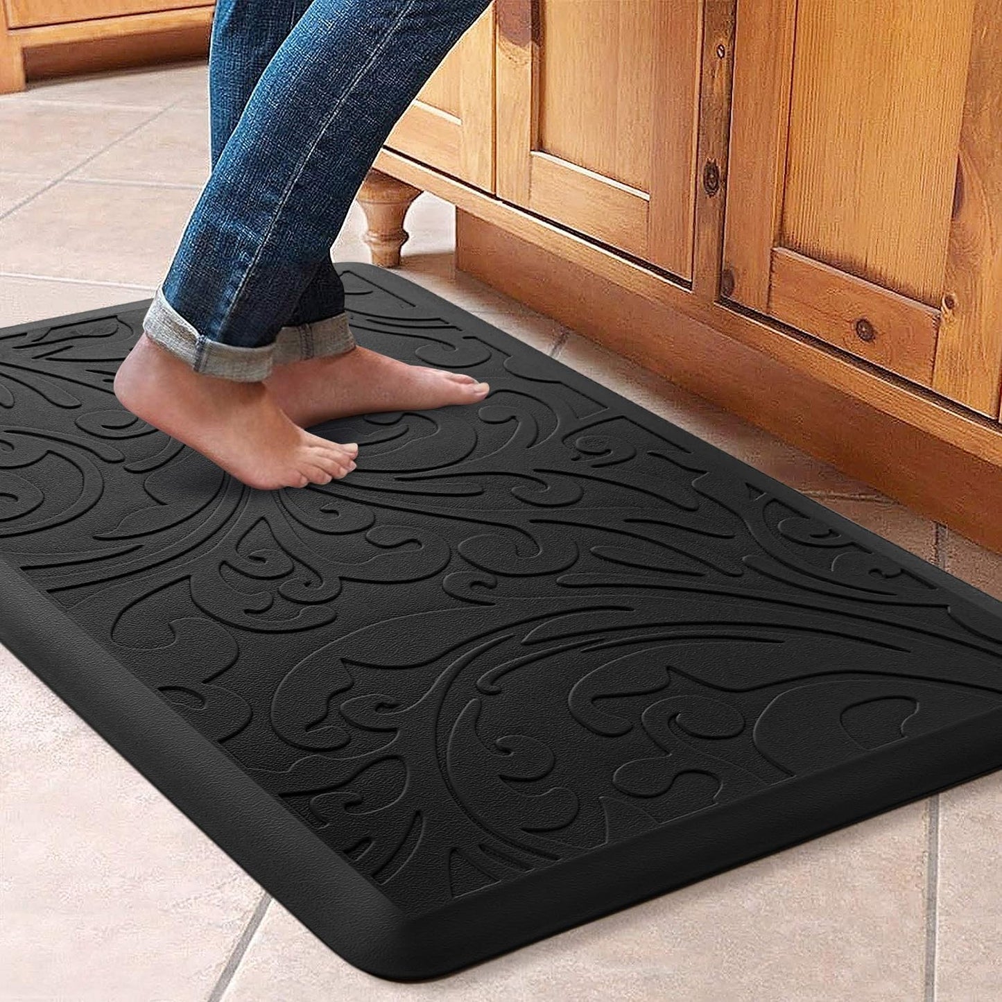 KMAT Tapis de cuisine rembourré anti-fatigue, imperméable, antidérapant, ergonomique, confortable, pour la maison, le bureau, l'évier, la buanderie, le bureau, 43,9 cm (l) x 71,1 cm (L), gris 