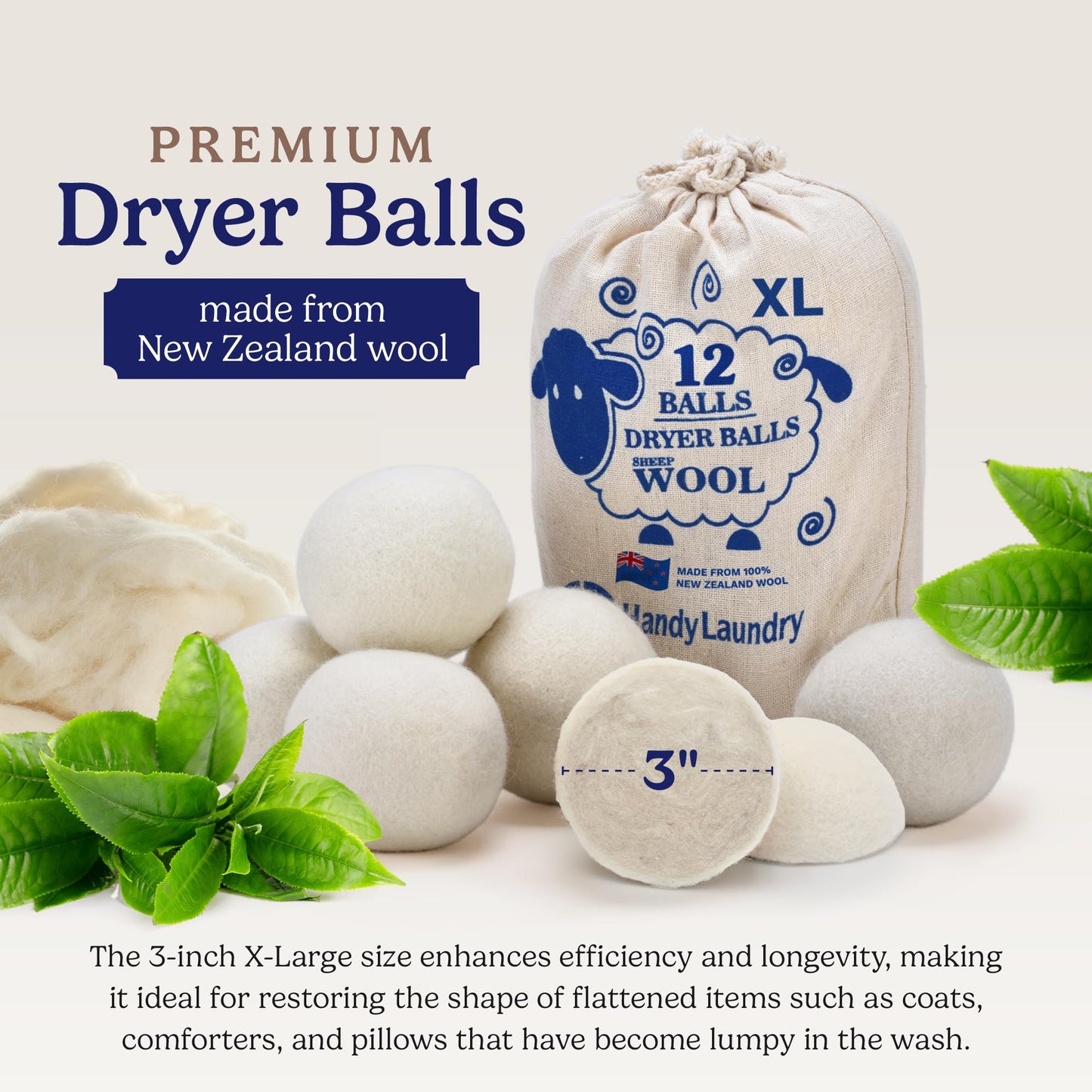 Handy Laundry Wool Dryer Balls - Natural Fabric Softener, Reusable, Reduces Clothing Wrinkles and Saves Drying Time, Better Alternative to Plastic Balls and Liquid Softener (Pack of 6)