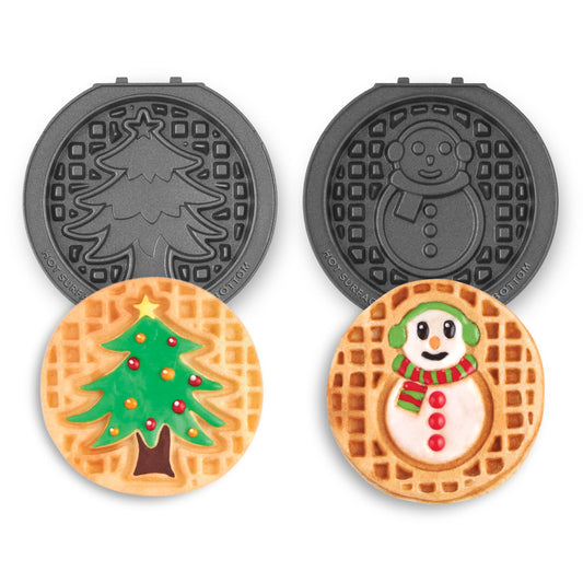 DASH Multimaker Mini System Two 4” Nonstick Removable Waffle Plates (Gingerbread & Snowflake) - 2Pc Plate Pack for Waffle Iron & Griddle, Compatible with Dash MultiMaker Mini System, Nonstick Surface