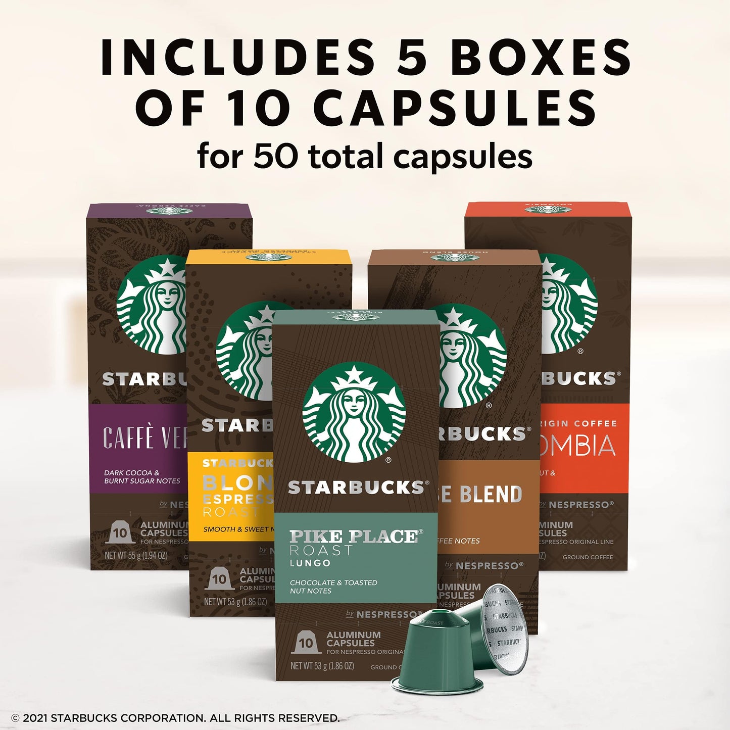 Starbucks by Nespresso Original Line Variety Pack Coffee, 50-count Espresso Pods