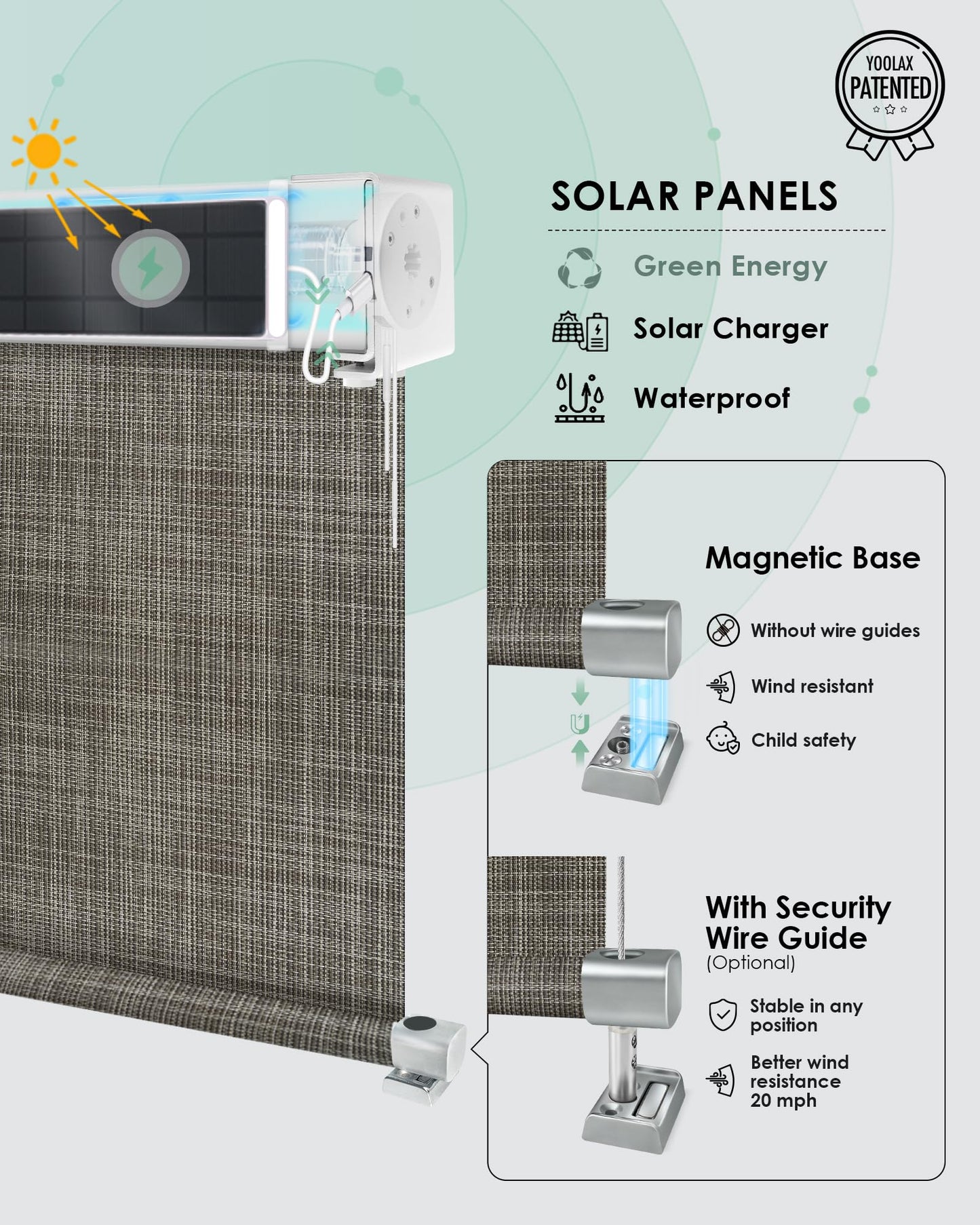 Yoolax Motorisierte Außenrollos, Smart-Jalousien, kompatibel mit Alexa Google, Sonnenschutz mit Fernbedienung, Smart-Jalousien für Veranda, Terrasse, wasserdichte Rollos, individuell anpassbar (3 % Offenheit, Alpine Rock) 