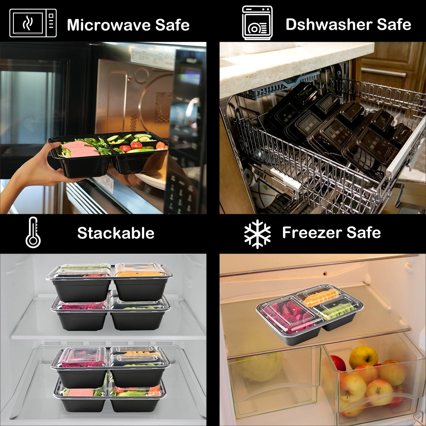 Prep Food Storage Containers with Lids – Reusable BPA-Free Lunch Bento Boxes, Stackable, Microwave, Dishwasher & Freezer Safe