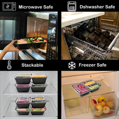 Prep Food Storage Containers with Lids – Reusable BPA-Free Lunch Bento Boxes, Stackable, Microwave, Dishwasher & Freezer Safe