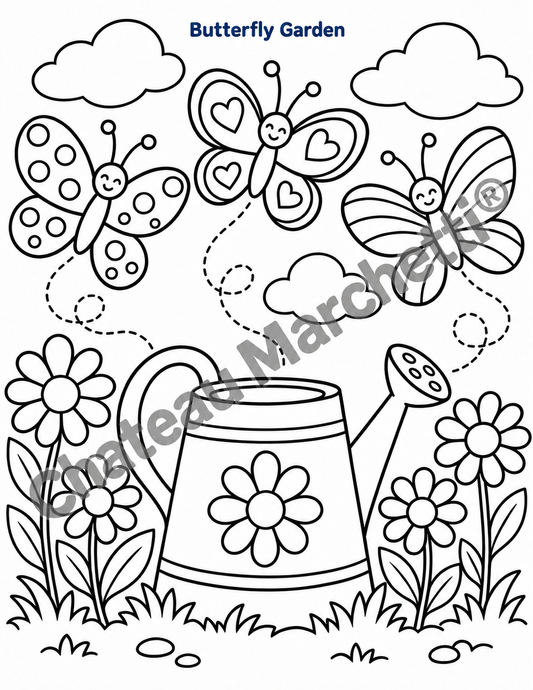 Butterfly Garden | Printable Coloring Art | JPEG Download