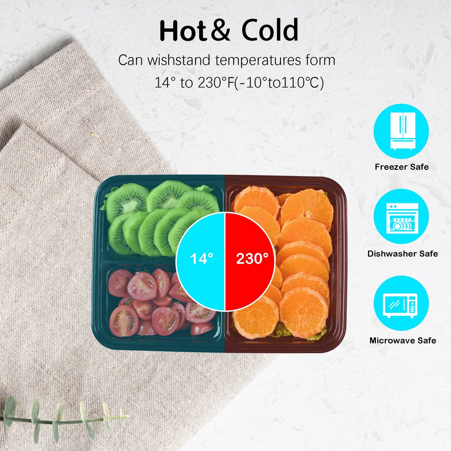 Prep Food Storage Containers with Lids – Reusable BPA-Free Lunch Bento Boxes, Stackable, Microwave, Dishwasher & Freezer Safe