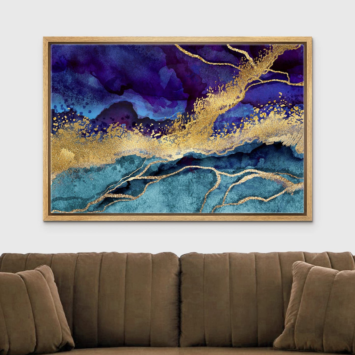 Impression sur toile encadrée wall26 Art mural Paysage en marbre violet, or et bleu sarcelle Formes abstraites Illustrations Moderne Chic Coloré Multicolore Ultra pour salon, chambre, bureau - 24x36 Naturel 