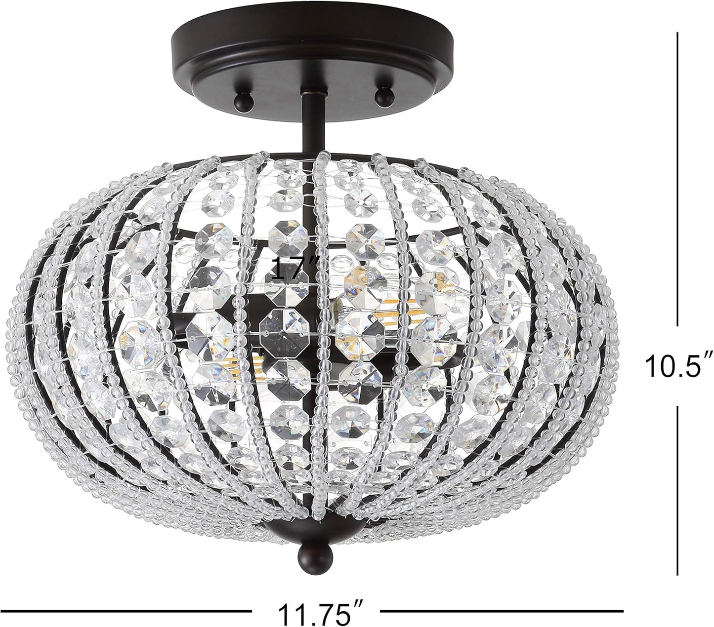 JONATHAN Y JYL9047A Catalina 11.7" Metal/Acrylic LED Semi-Flush Mount Contemporary,Transitional Dimmable, 2700K Cozy Warm Light, for Kitchen,Hallway,Bathroom,Stairwell, OilRubbedBronze/Crystal