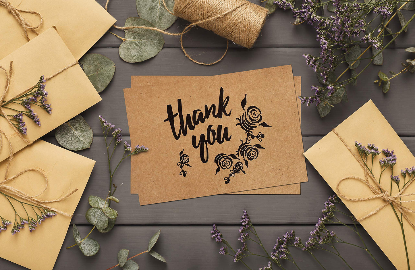 Thank You Cards With Envelopes - 160 Sets Premium Kraft Thank You Cards Bulk - Thank You Notes with 8 Graceful Designs - Floral Thank You Card for Celebration, Wedding, Baby & Bridal Shower 4x6