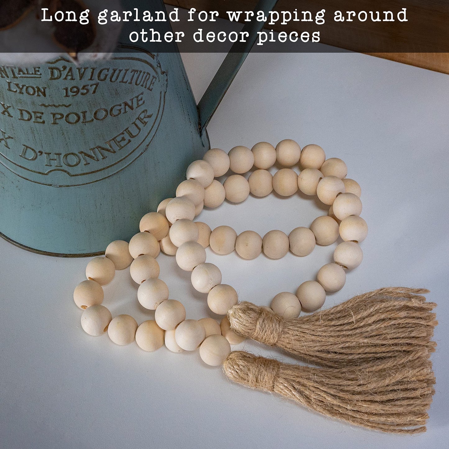 Wooden Bead Garland Decor, Wood Beads Garland Decorative Beads, Wooden Beads Garland, Wood Bead Garland Farmhouse, Wood Bead Garland Tassels, Boho Tassel Garland Beads Decor Beads Wooden Garland Beads