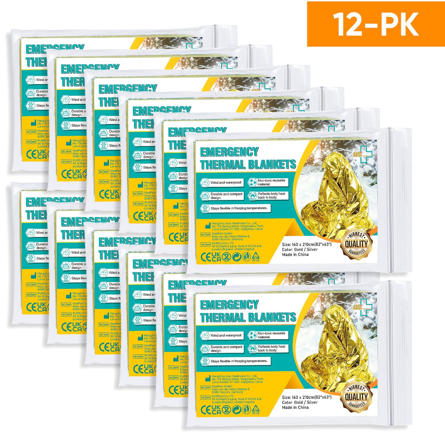 General Medi Emergency Blanket (12-Pack),Emergency Silver Foil Blanket– Perfect for Outdoors, Hiking, Survival, Marathons or First Aid