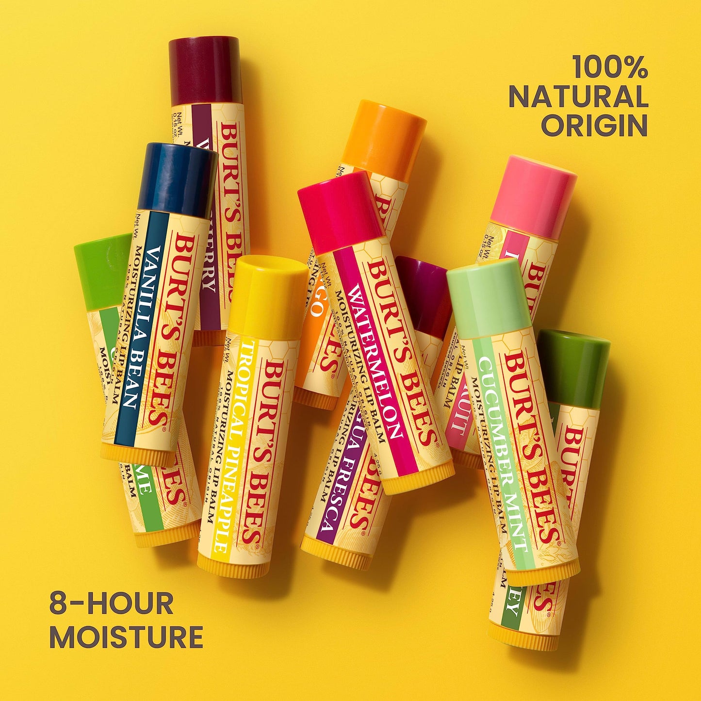 Lip Balm - Beeswax, Strawberry, Coconut and Pear, and Vanilla Bean, With Responsibly Sourced Beeswax, Tint-Free, Natural Origin Lip Treatment, 4 Tubes, 0.15 oz.