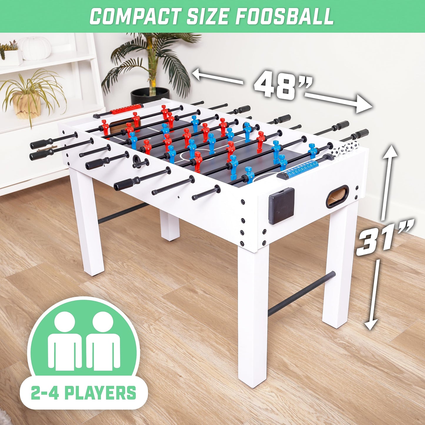 Table de baby-foot GoSports de 48 pouces de taille salle de jeux - Comprend 4 balles et 2 porte-gobelets - Noir, chêne ou blanc 