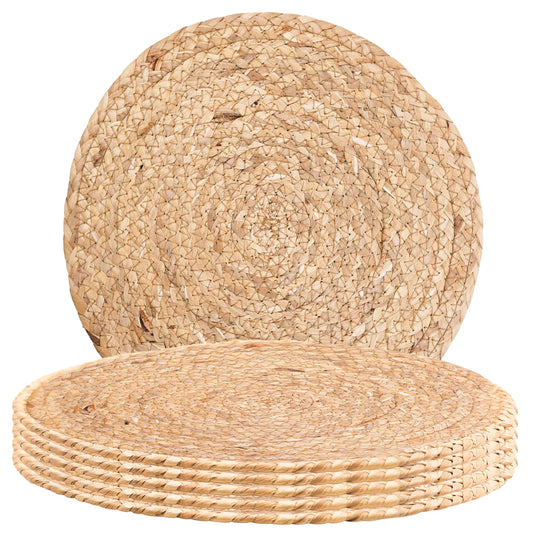 Woven Round Placemats - Natural Placemats Set of 6, Straw Braided Rattan Placemats, 13.5 Inches, Non-Slip, Heat Resistant Boho Placemats Set of 6, Hand Woven Placemat for Dining Table