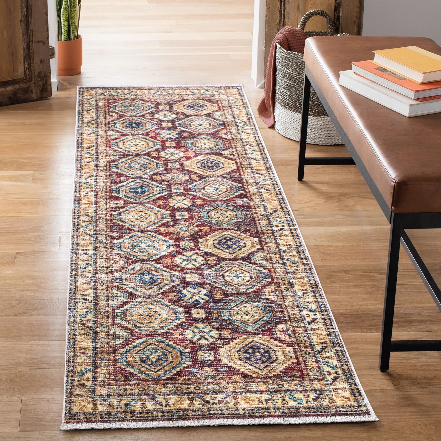 Bloom Rugs Caria, waschbarer, rutschfester Teppich, 4 x 6 Zoll, blauer traditioneller Teppich für Wohnzimmer, Schlafzimmer, Esszimmer und Küche, genaue Größe: 4 x 6 Fuß 