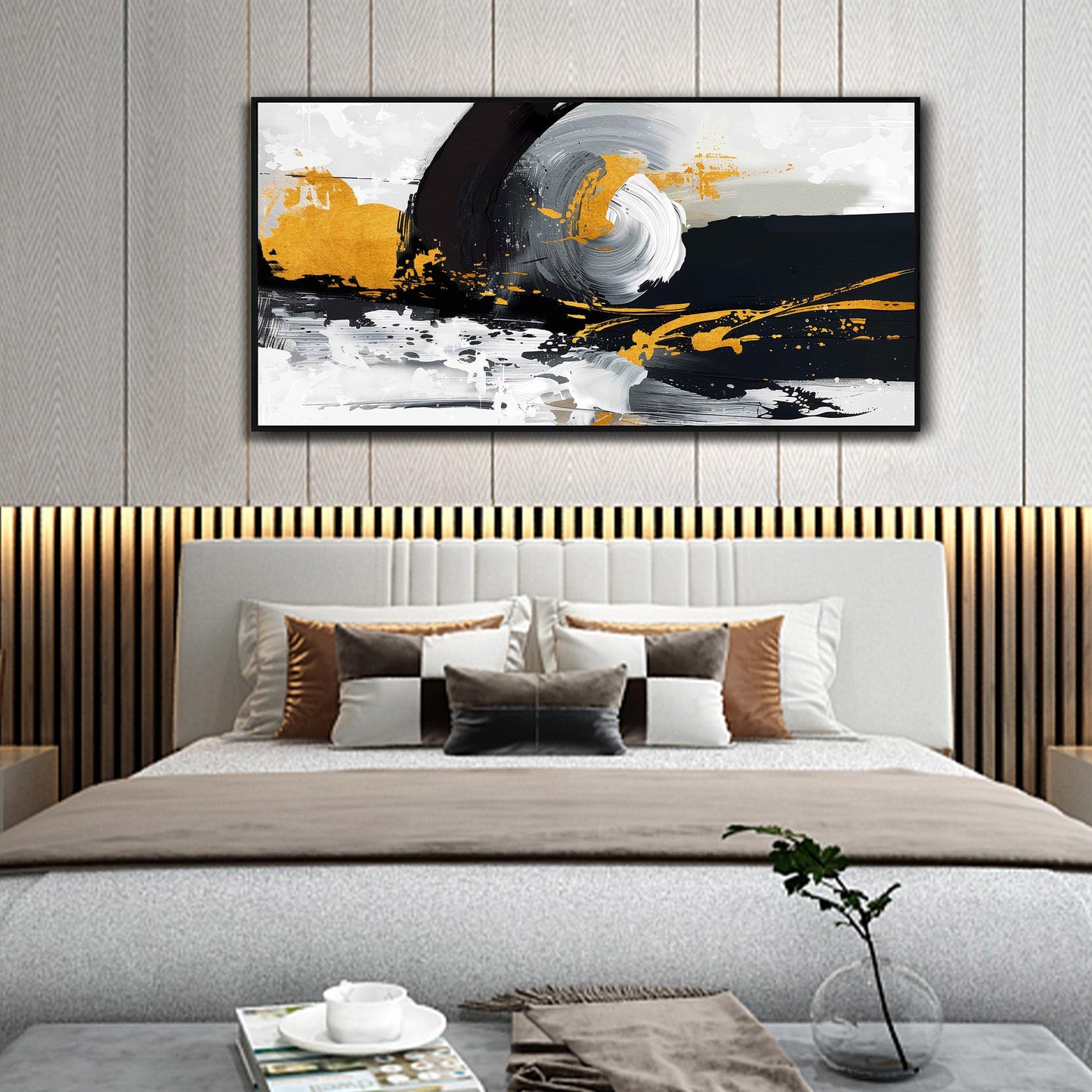 AOZEMI Peintures murales florales Art mural blanc Décorations murales Lotus Grande œuvre d'art moderne 29"x 59" Art pour cuisine hôtel 