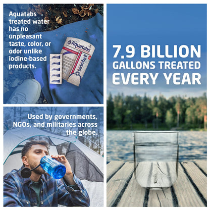 Aquatabs 397mg Water Purification Tablets (100 Pack). Water Filtration System for Camping, Boating, Emergency Water, Survival, and Marine. Easy-to-Use Water Purifier Treatment.