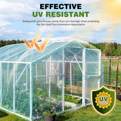 6 Mil Greenhouse Plastic Sheeting Clear, Heavy Duty Polyethylene Film, UV Resistant, Tear-Proof, for Garden, Agriculture, Painting, Floor Protection